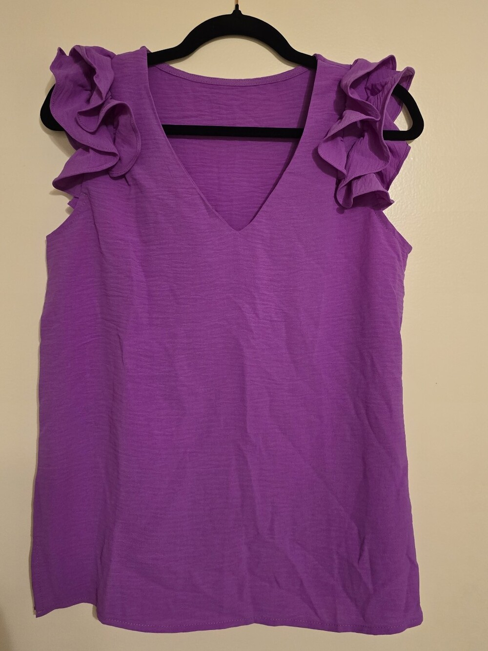 SHEIN Purple V-Neck Ruffle shoulders Sleeveless Top